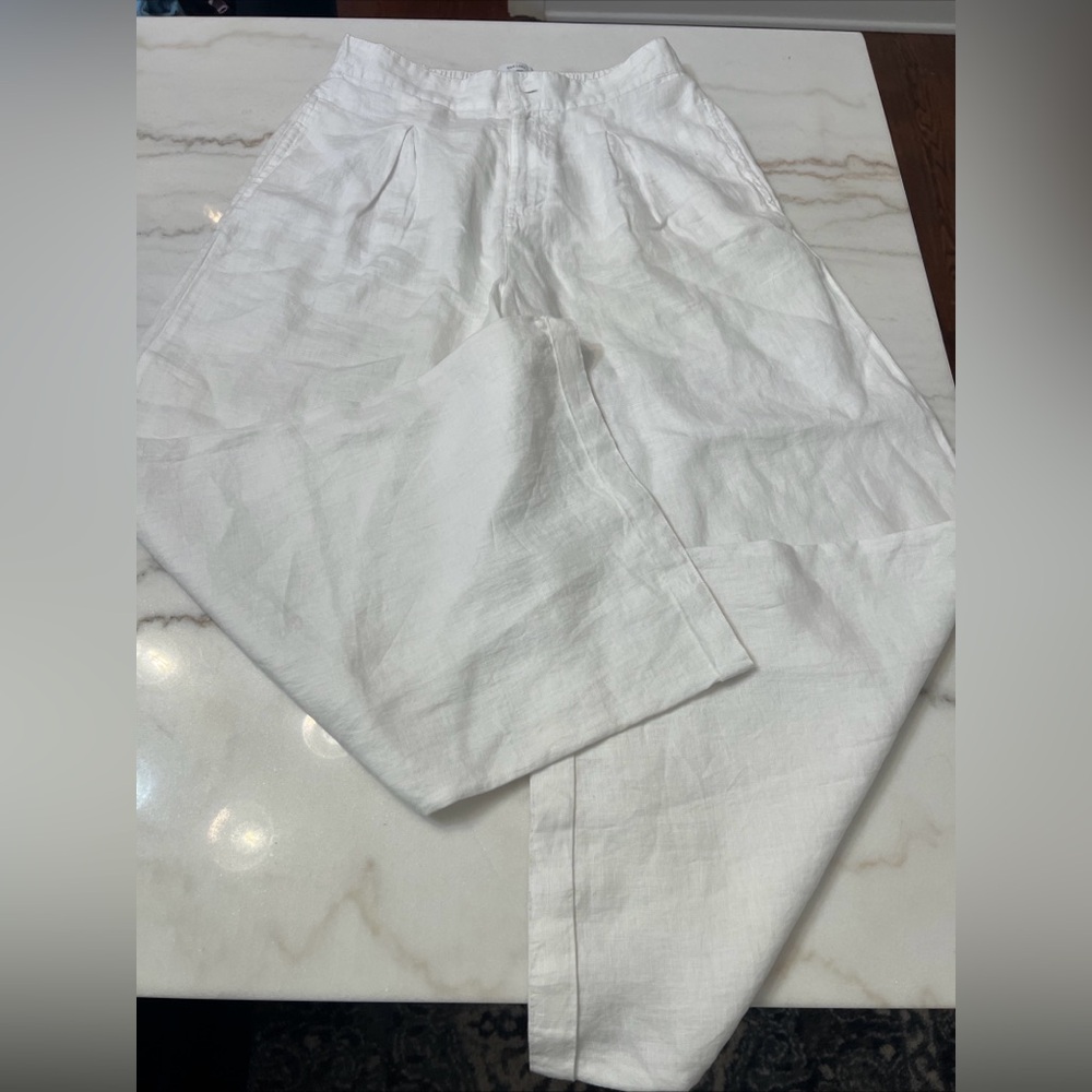 Halston Women's Wide Leg 100% Linen Pants High Rise Trousers Size Medium Pockets